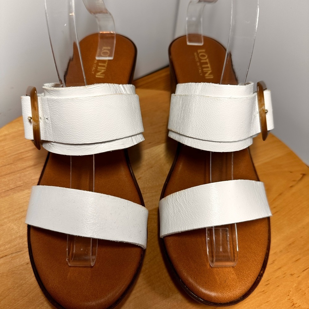 Modern White and Brown Sandals with Double Straps Genuine Leather